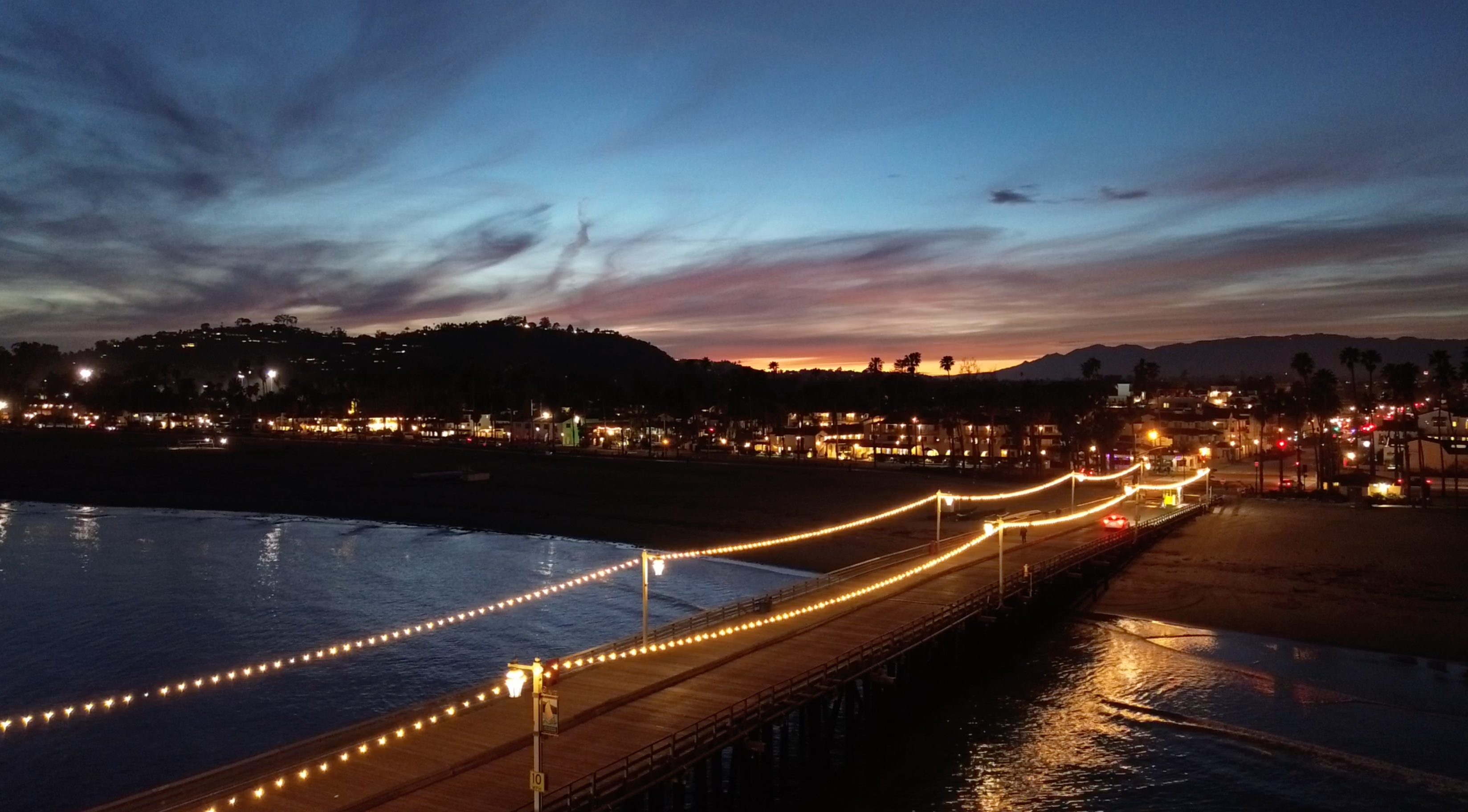 Stearns Wharf Night Fly Over